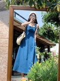 Vintage Blue Cowboy Sling Vest Dress Women's Summer French Temperament To Show Thin A-Dress Dress