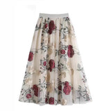 New Retro High-Rise Thin Embroidered Big Flowers In The Long Fairy Half-Dress