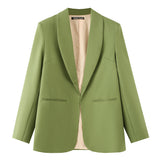 BSK&TRAF Women's Clothing 2025 Autumn New Commuter Style Fashion Green Fruit Collar Suit Jacket