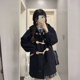 Bullhorn Buckle Hair Coat Women In The Autumn Of 2026 College Wind In The Long-Term Hooded Coat Tide