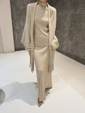 Women's Three-Piece Hepburn Style Tuxedo Knitted Shawl Half-Dress Early Autumn Knitting Set
