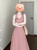 Small Retro Lattice Thin Design Dress Wearing A Neck Dress Beautiful Seaside Holiday Set Woman