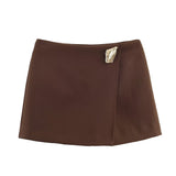 BSK&TRAF Women's Clothing 2025 Autumn New Simple Fashion Metal Buckle Asymmetric Skirts 1971240