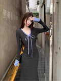 French Gray V-Neck Knitted In-Coat Skirt Women's Autumn And Winter 2026 New Temperament Pocketed And Hip Skirt