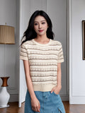 New Korean Version Of The New Korean Version Of The High-End Sense Collar Gold Silk Wire Waid Short-Sleeved Knitting Top Lady In The Summer Of 2025