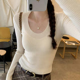 Small Fragrant High-End Feel Super-Looking U-Collar With The Bottom Of The Knitted Shirt Women's Autumn And Winter New Korean Body Repair Short Top