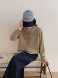 Single Row Multi-Buckle French POLO Collar Knitted Cardigan Sweater Retro Lazy Casual Free Knitted Coat