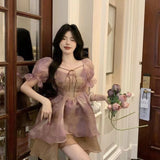 [Invisible Zipper] Purple Tie-Dye Poneng Skirt Summer New Retro Ocean Stunning Beautiful Dress