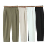 BSK&TRAF Women's Clothing 2025 Summer Casual Four-Color Belt Folding Trousers 9929022 High Waist Thin