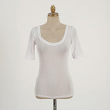 Bright Yellow Double U-Neck Short-Sleeved T-Shirt Women's Five-Point Sleeve Sleeve Top Temperament Tight Body Stature