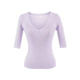 Pure Lust Wind Sexy V-Neck Slim Thin Five-Sleeved Knitted Shirt Girls Summer Solid Color Repair Inside The Bottom Top