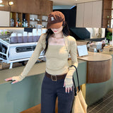 Lyselle Tiantian Wool Square Collar Inside The Bottom Shirt Women's Autumn And Winter New Beautiful Can Wear A Long-Sleeved Top