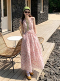 2026 New French Sweet Pink Sleeveless Floral Dress Women's Summer Seaside Holiday Dress