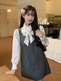 Sweet And Salty Gray Square Collar Temperament With Dress Women's Autumn And Winter 2025 New Loose Thin Folded Dress