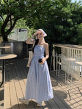 French Blue Lattice Shoulder Bra Slings With Joint Dress Women's Summer 2026 New Seaside Resort Dress