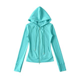 Korean Small Man Standing Thin Hooded Zipper Coat + Loose Feeling Loose Draw Rope Broad Leg Trousers Two Sets Of Women