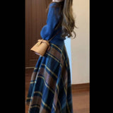 Hepburn Retro Suit Female Autumn And Winter Temperament Small Fragrant Goddess Fan Senior Sweater Half-Body Skirt Two Sets
