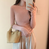 2026 Early Spring Thread Slimming Thin Tsets Bottom Knitted Women's Autumn Round Collar With Long-Sleeved Top