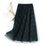 Color Lattice Half Skirt Spring New Bumpy Dress High Waist Long Folded Skirt Mesh Dress A Skirt