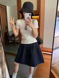 2025 Summer New Retro Temperament Tight Waist Loose Double Pocket Skirt A Skirt Short Skirt Woman