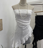Holiday Lace Tranches Irregular Lotus Side Ribbon Wrapped Breast Wrinkle Vest Sleeveless Top 8076