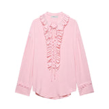 Summer New Loose V-Neck Cascade Trim With Long-Sleeved Shirt