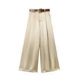 Summer New Fashion 100 With Belt Silk Silk Sleet Straight Trousers