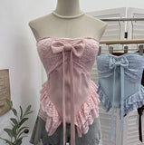 Real-Patting Texture With Chest Pad Anti-Slip-Slip-Smeared Breast-Wearing Bow Irregular Lace Repair Short Coat 2821