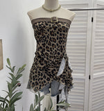 Real Shooting Rivet Belt Splicing Wave Point Mesh Cross Irregular Ribbon Sleeveless Vest Hottie Top 23760