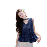 Tibetan Blue Age-Down Wave Vest Shirt 2026 Sleeveless Summer New Lotus Leaf Top Loose Woman