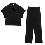 Spring 2025 New Women's Collar Short-Sleeved Short Coat Straight Trousers 8491053 8491054