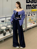 Striped Collar Hottie Chic Long-Sleeved Shirt With Wide Leg Trousers 2026 Summer New Two-Piece