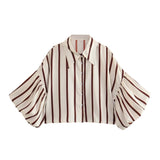 Women's Clothing Spring 2025 New Loose Casual Striped Lantern Sleeve Short Shirt Lady Top