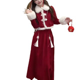 Little Fragrant New Year's Red Dress Women's Winter This Year's Popular Beautiful Christmas Robe Two Sets Of 2026 New