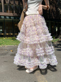Heavy Industry Splicing Printing Net Yarn Cake Skirt Half-Dress Woman New Thin Skirt Dress Half Skirt Skirt Four Seasons