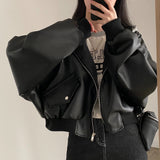 Korean Chic Autumn Retro Zipper Double Pocket Casual Loose Two-Fleety Clothes