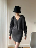 Sweater Suit Women's Autumn And Winter V Collar Languid Wind Relaxed Feeling Bat Sleeve Knitted Blouse Skirt Two-Piece