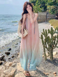 Seaside Holiday Wind Gradually Change Color Dye Loose Slings Beach Skirt Summer Dopamine Dress Atmosphere Super Fairy