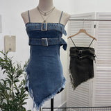 Real Shoot Water Wash Old Fur Side Cowboy Bra Sleeveless Top Irregular Short Babes Sling Vest 2625