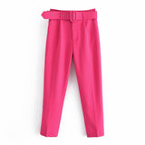 Spring 2025 New ñÞÖå Multi-Colored Harun Pants Casual Solid-Colored Small-Footed Women's Trousers Belt