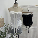 Real-Patting Texture With Chest Pad Anti-Slip-Slip-Smeared Breast-Wearing Bow Irregular Lace Repair Short Coat 2821