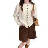 Autumn And Winter New Small Fragrant Wind Collar Showing Thin Soft Long Sleeve Top Casual Set Loose Multi-Buckle Knitting Top Tide