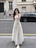Gentle Style Lace Splicing Mesh Dress Summer Temperament Slim Sleeveless Vest Long Dress New Female