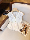 High-End Vintage V-Neckless Knitted Cardigan Women's Summer Slim Slimming Vest Simple