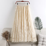 Autumn And Winter New Hong Kong Flavor Small Fresh High Waist Thin Long Hollow Hook Lace Skirt Dress Dress Big Swing