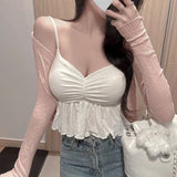 2025 Summer New Blouse Pure Hottie Vest Lotus Side Slings In Korea