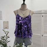Real Shoot Hottie Sexy Night Club Heavy Bling Flash Shiny V Tie Sling Vest Sleeveless Top 3032