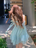 French Girl Bowed Mint Green Sling With Short Skirt With Lotus Leafy Dress Girl Little Man Seaside Holiday Wind