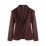BSK&TRAF Women's Clothing 2025 Autumn New Fashion Waist-Coat Cushioned Shoulder Suit Jacket
