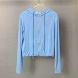 Two Sets Of Hooded Zippered Sweating Long Sleeves Short Top + Bra Vest South Korea Tight Thin New Autumn